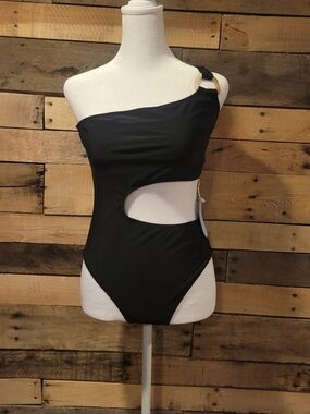 Monokini One-Shoulder Cut-Out Black One Piece SWIMSUIT Med NWT